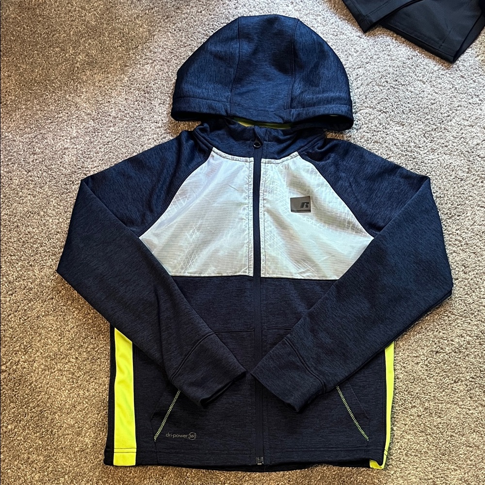 Kids Navy and Gray Russell dri fit zip up Hoodie